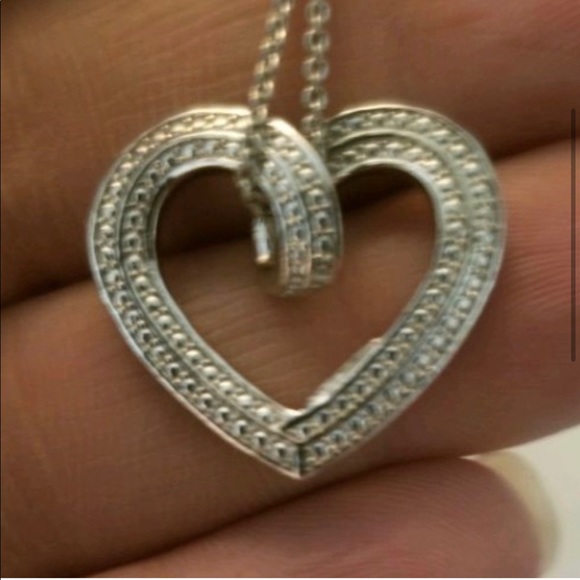 New sterling silver black & white diamond accent heart necklace - Picture 2 of 8